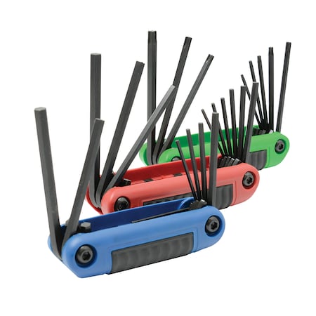 Urrea Bimaterial handle folding SAE, MM, TX hex key set 24Pc 49824